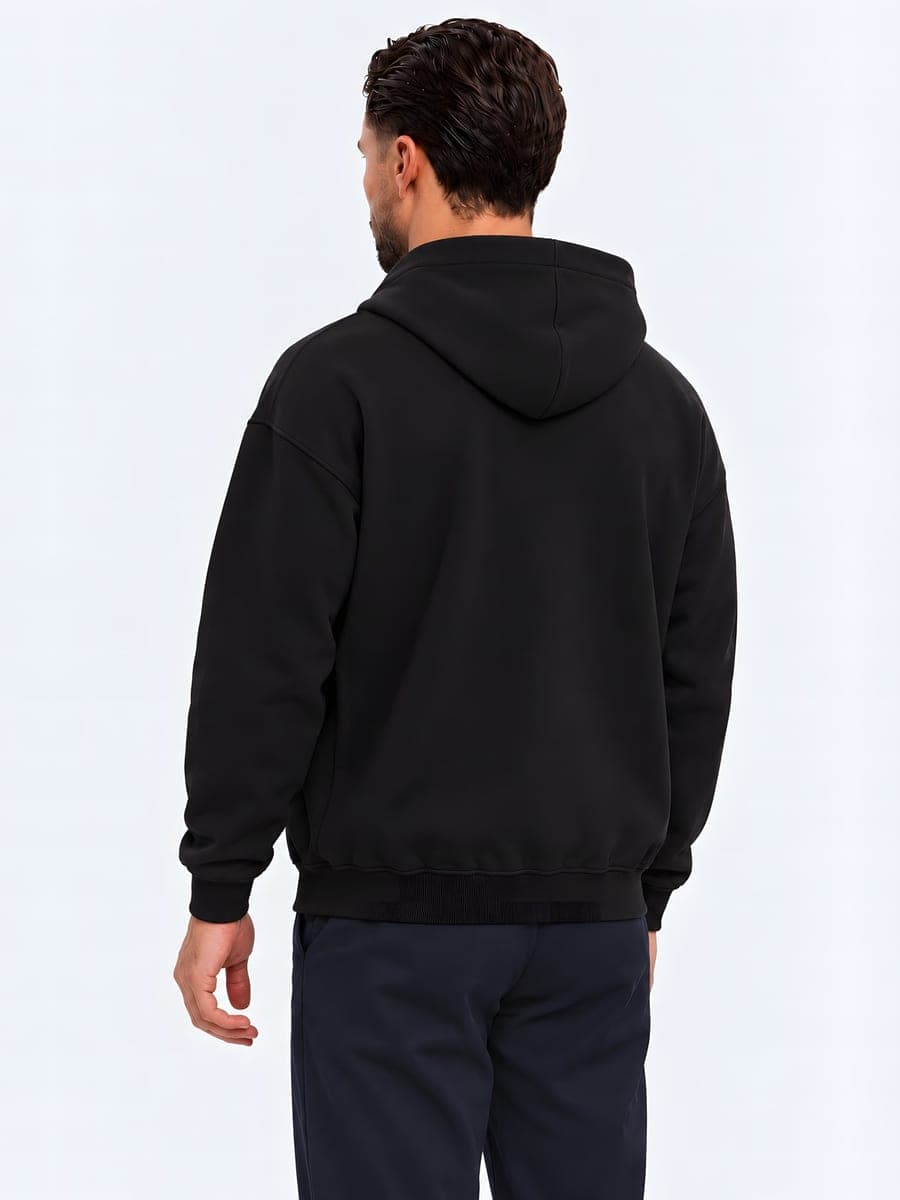 Zwarte oversized hoodie, heavyweight, achteraanzicht