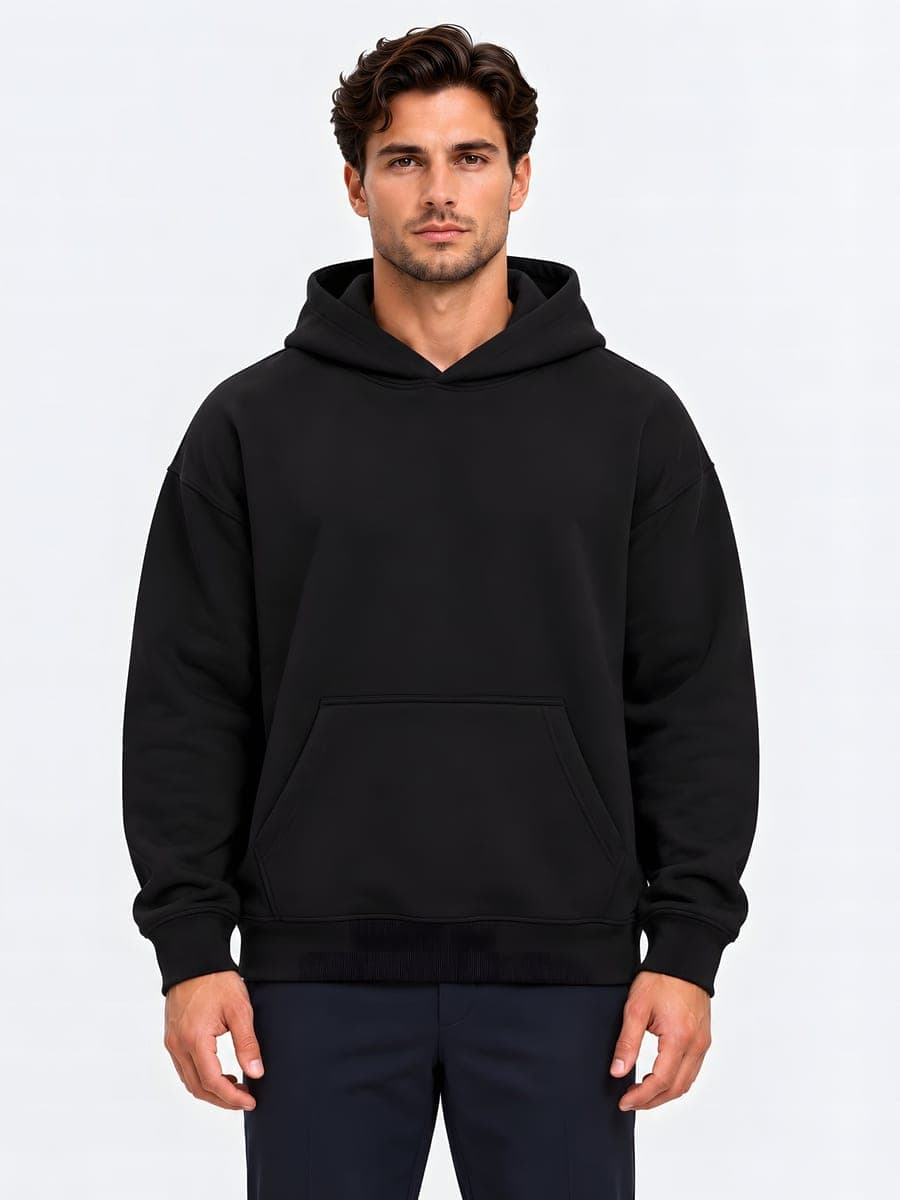 Heavyweight oversized hoodie in black, front view