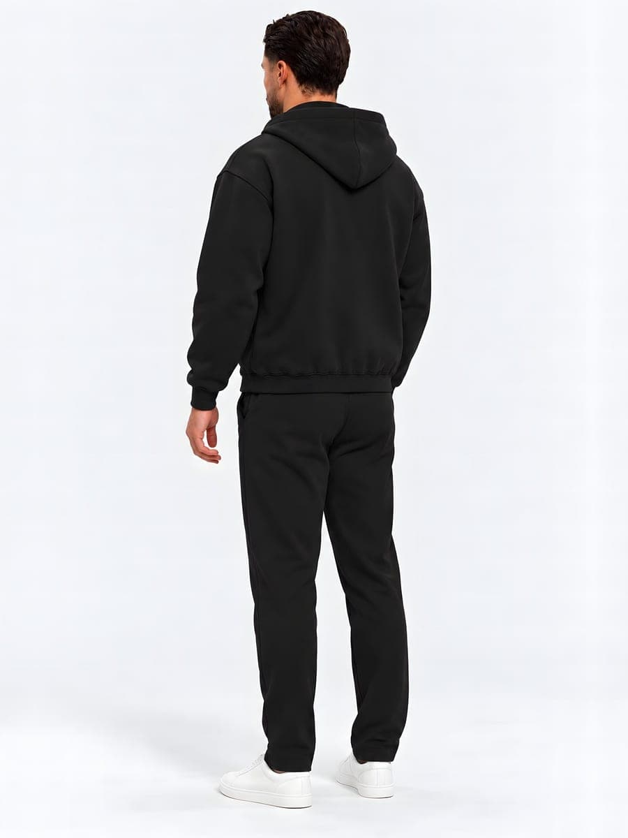 Zwarte oversized zip-hoodie-set, achteraanzicht