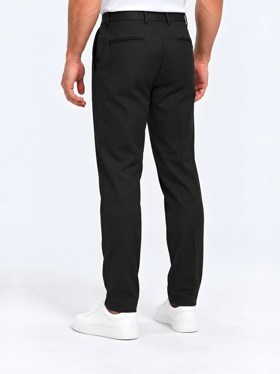 Trousers with waist pleats in black, back view