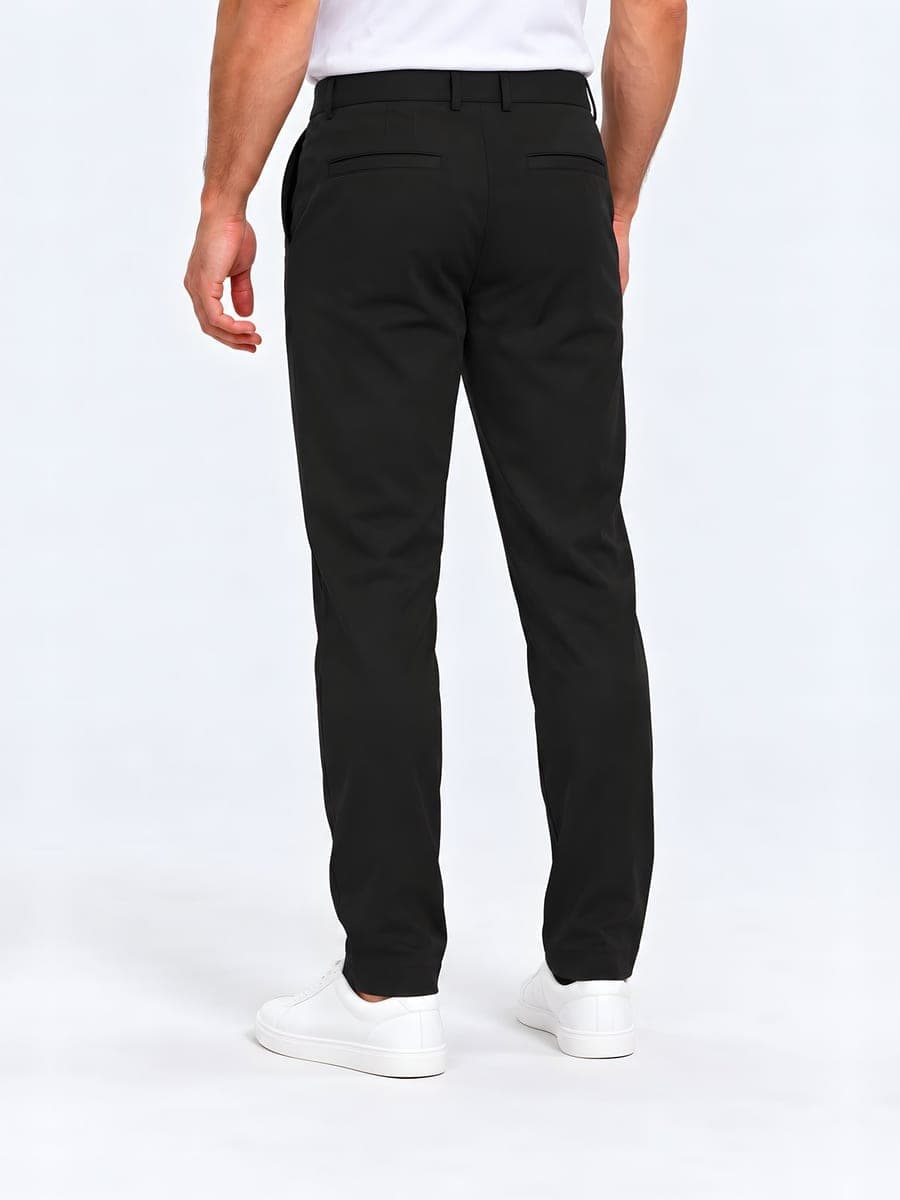 Zwarte slim fit pantalon met persvouw, achteraanzicht