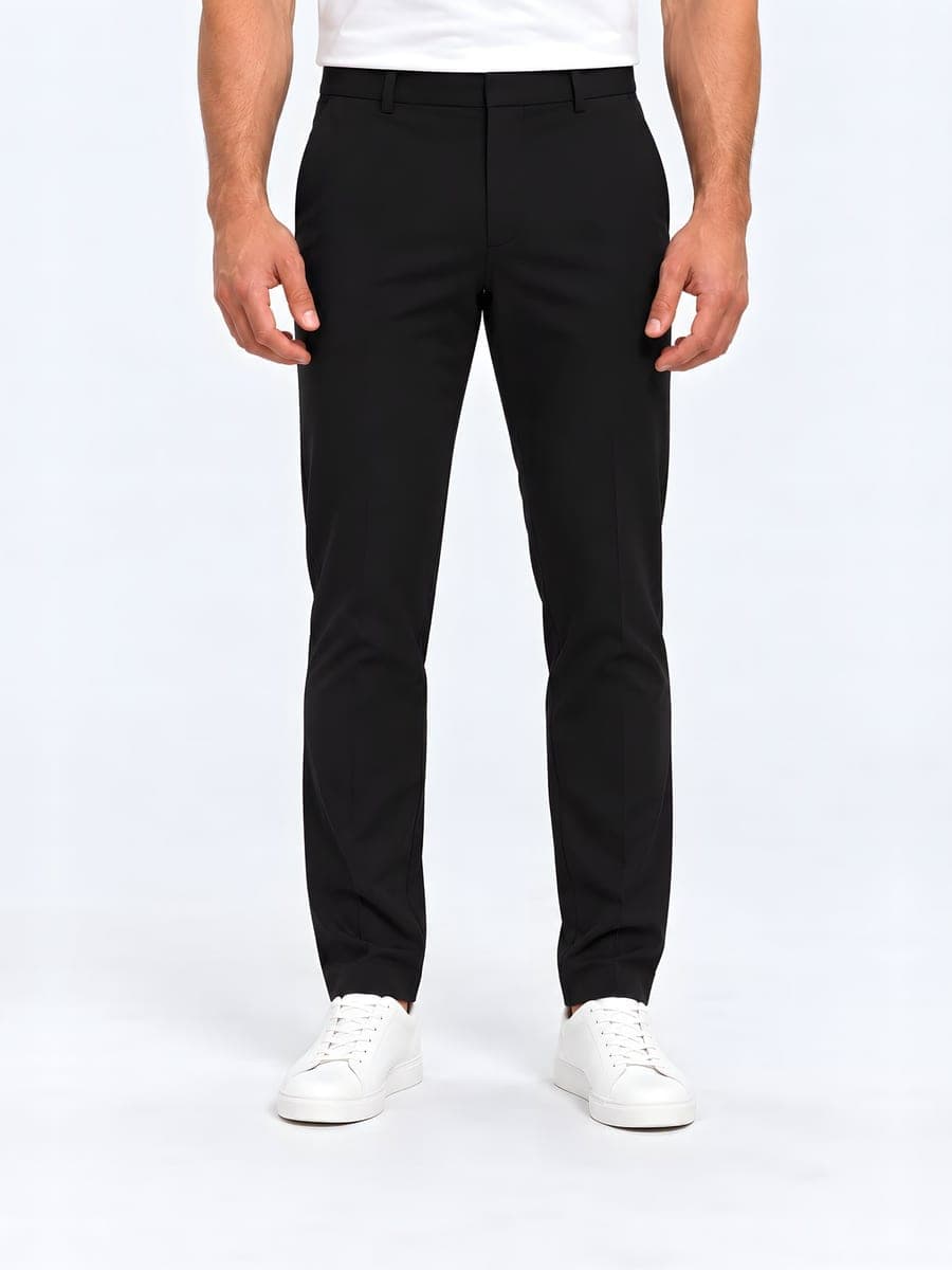 Zwarte slim fit pantalon met persvouw, vooraanzicht