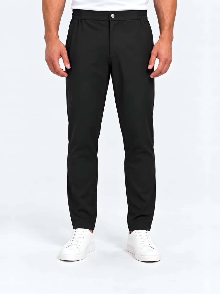 Slim fit stretch trousers in black, front view