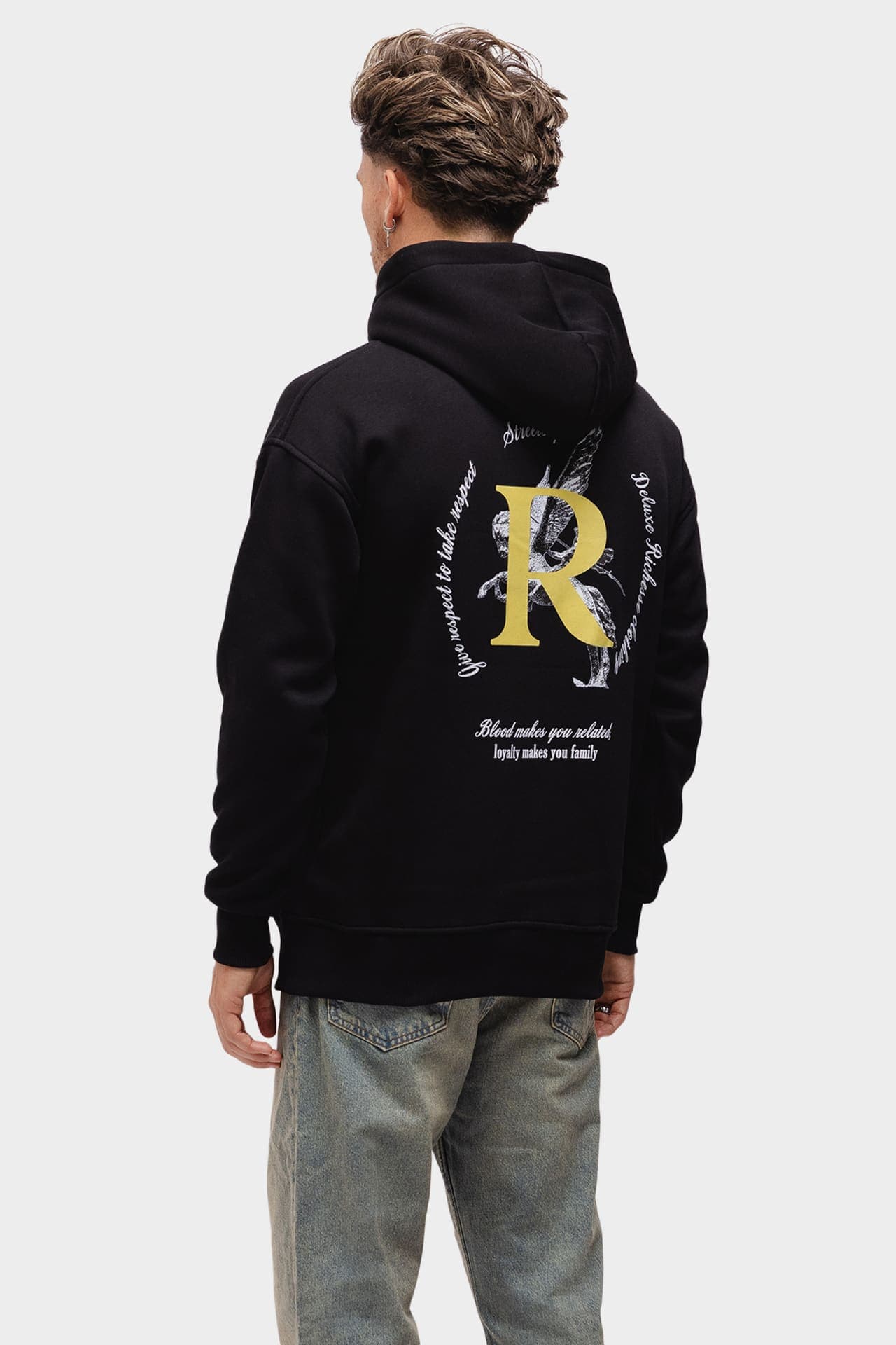 Black hoodie with a large back print