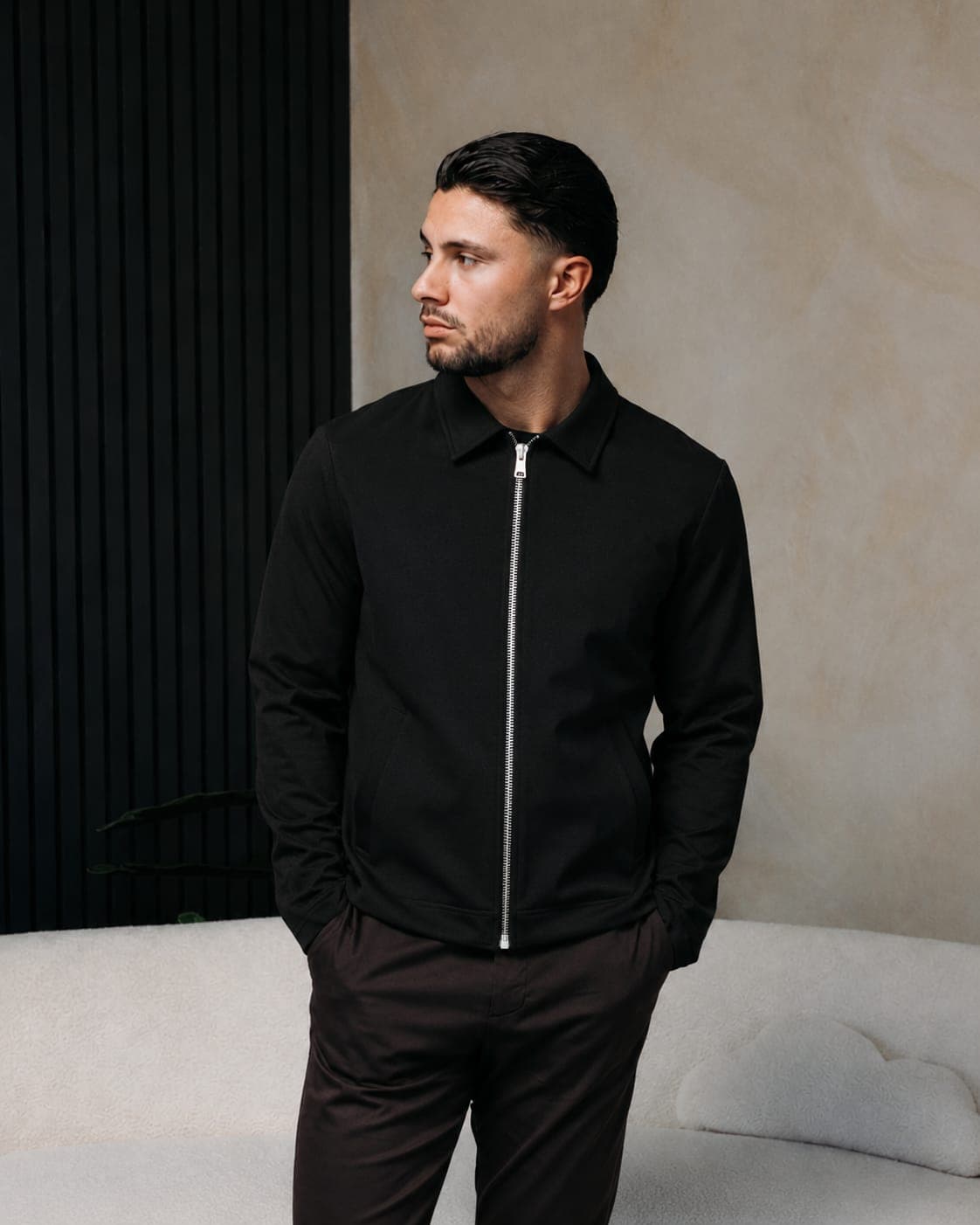 Premium zwarte coach jacket met rits