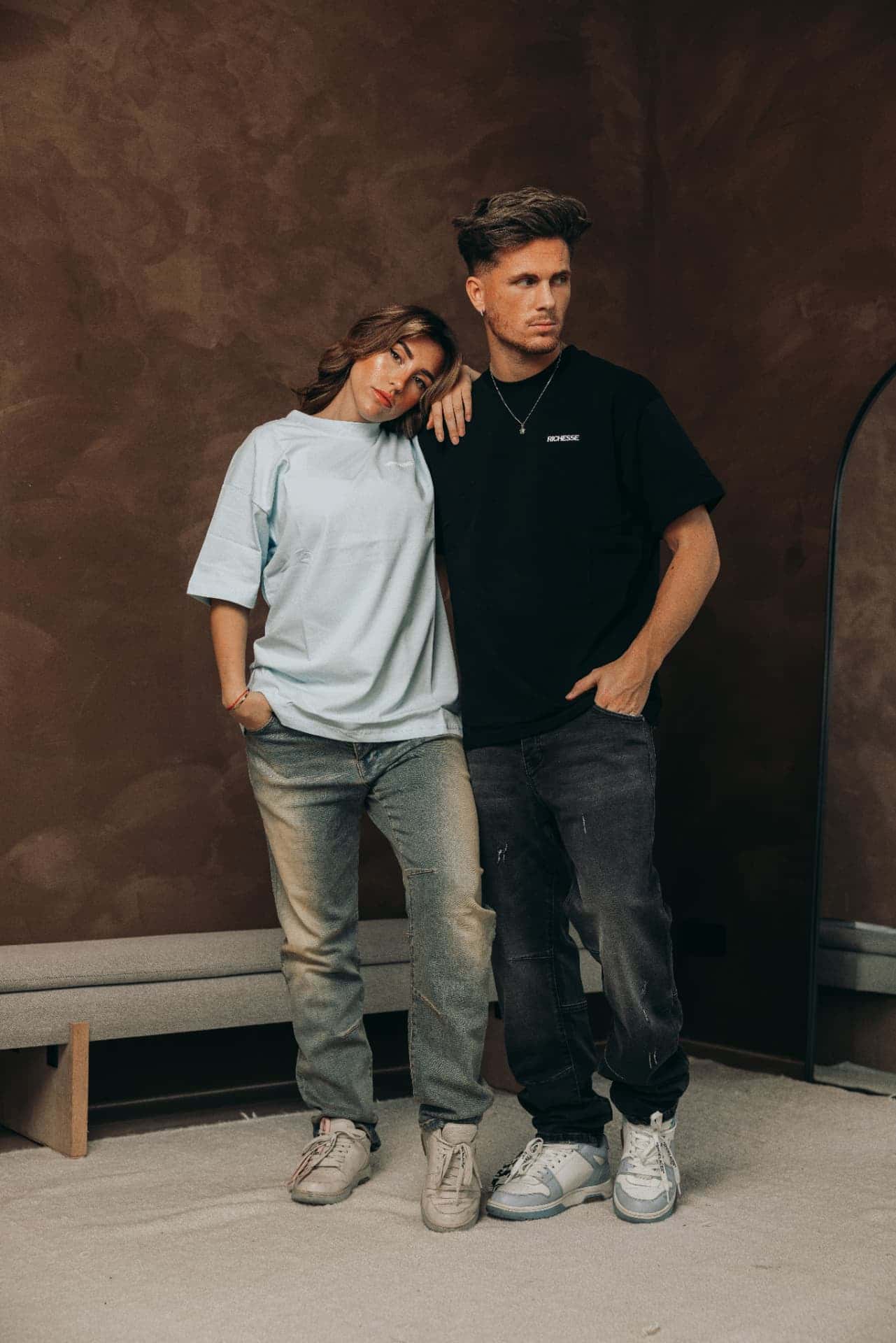 Two oversized t-shirts in light blue and black
