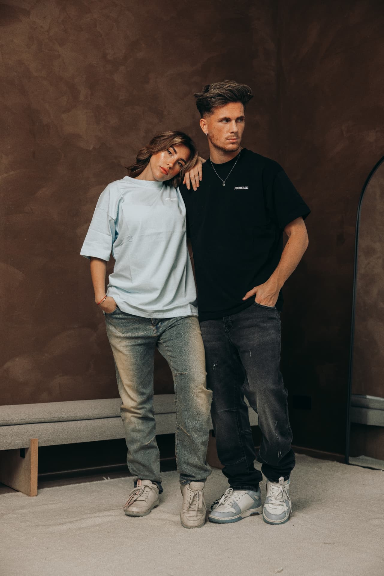 Two oversized t-shirts in light blue and black